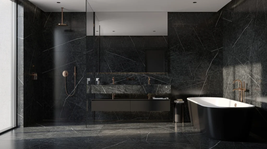 salle de bain marbre noir