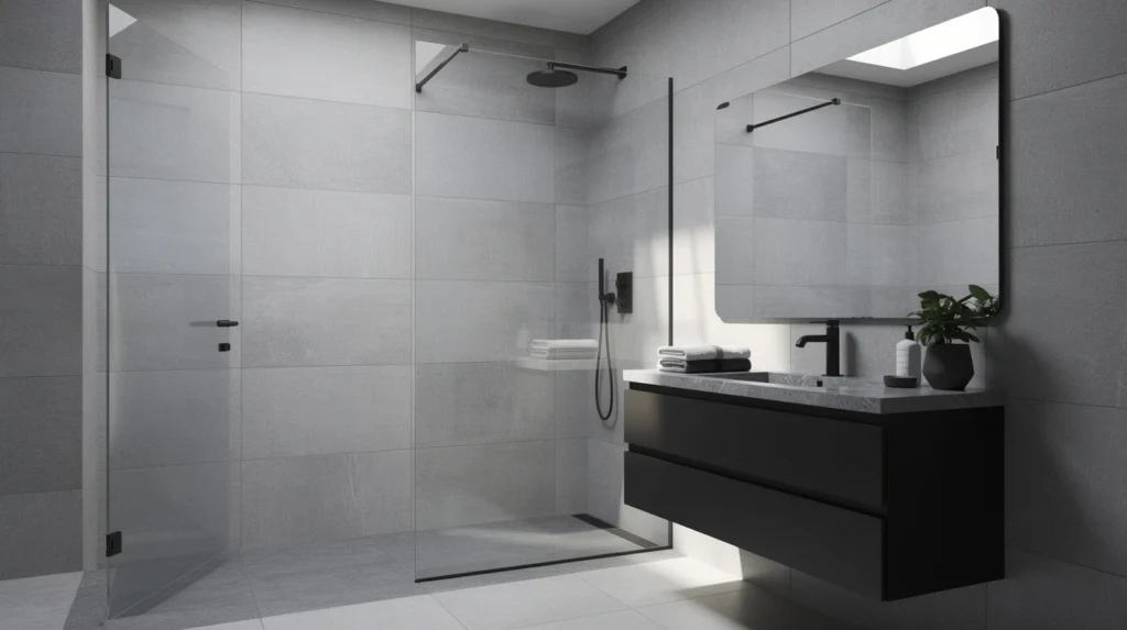 salle de bain noir et gris